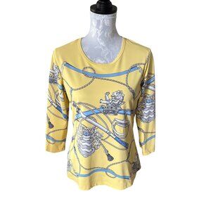 J Mclaughlin Catalina Cloth Nautical Print Yellow Blue Long Sleeve Large